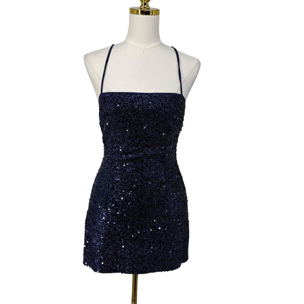 Edikted  Blue Sequin Lace Up‎ Back Mini Dress Size Bodycon Going Out Glam